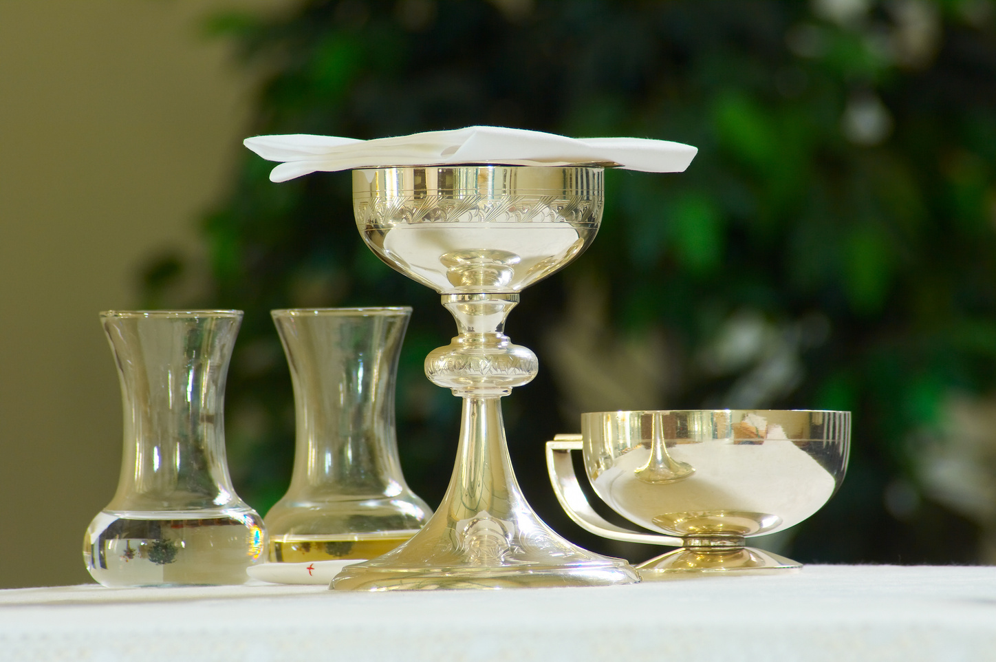 Communion, cup, bowl, and glasses