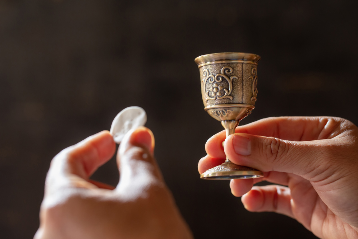 Bread and Little Cup of Wine for Eucharist 